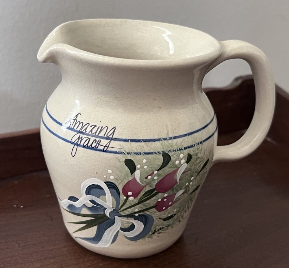 Yesteryears Hand Turned Pottery 5" Pitcher Amazing Grace Marshall Texas Folk Art